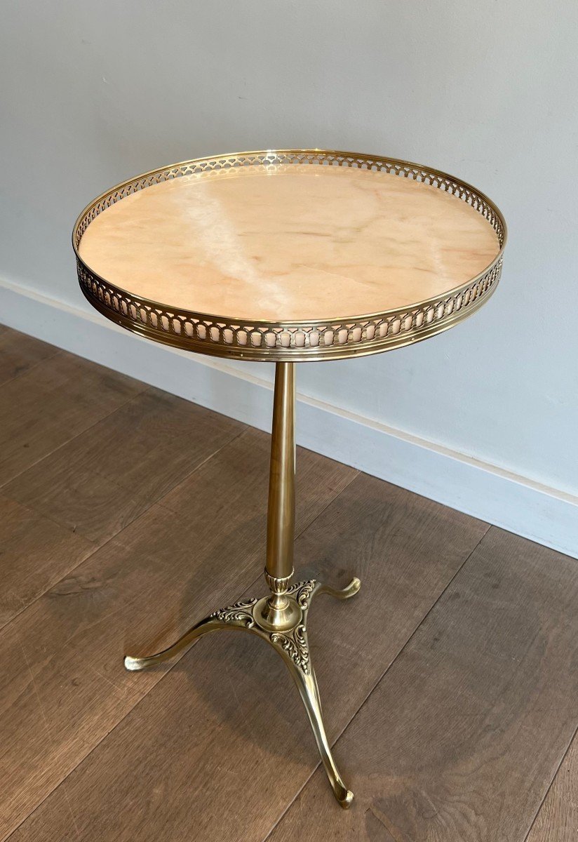 Neoclassical Style Brass Gueridon With Marble Top. French Work Attributed To Maison Jansen. -photo-4