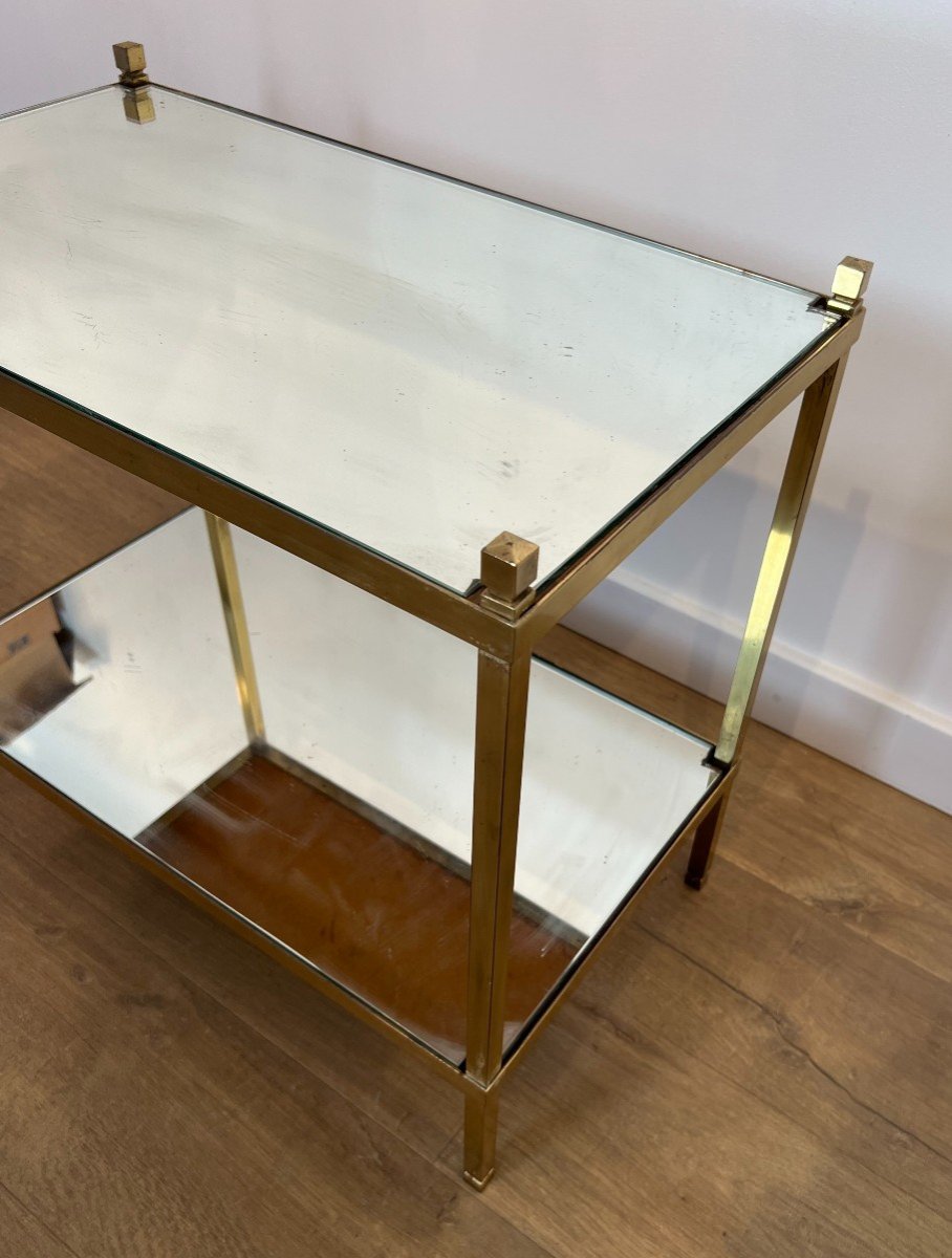 Pair Of Gilt Brass Side Tables With Mirror Tops. Gfrench Work. Circa 1970-photo-3