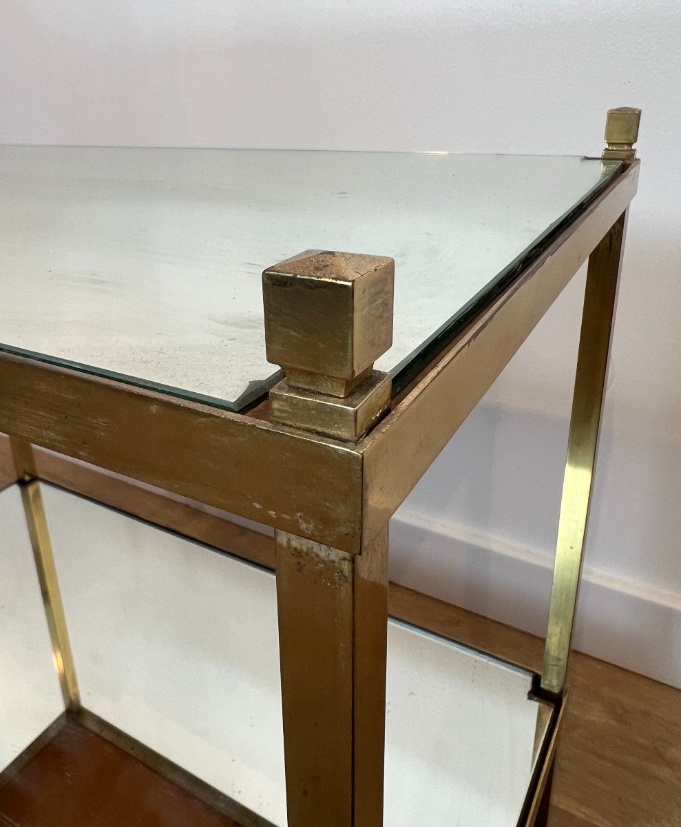 Pair Of Gilt Brass Side Tables With Mirror Tops. Gfrench Work. Circa 1970-photo-5