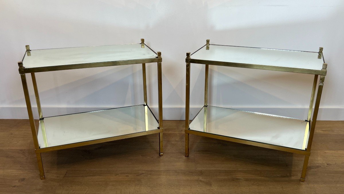 Pair Of Gilt Brass Side Tables With Mirror Tops. Gfrench Work. Circa 1970