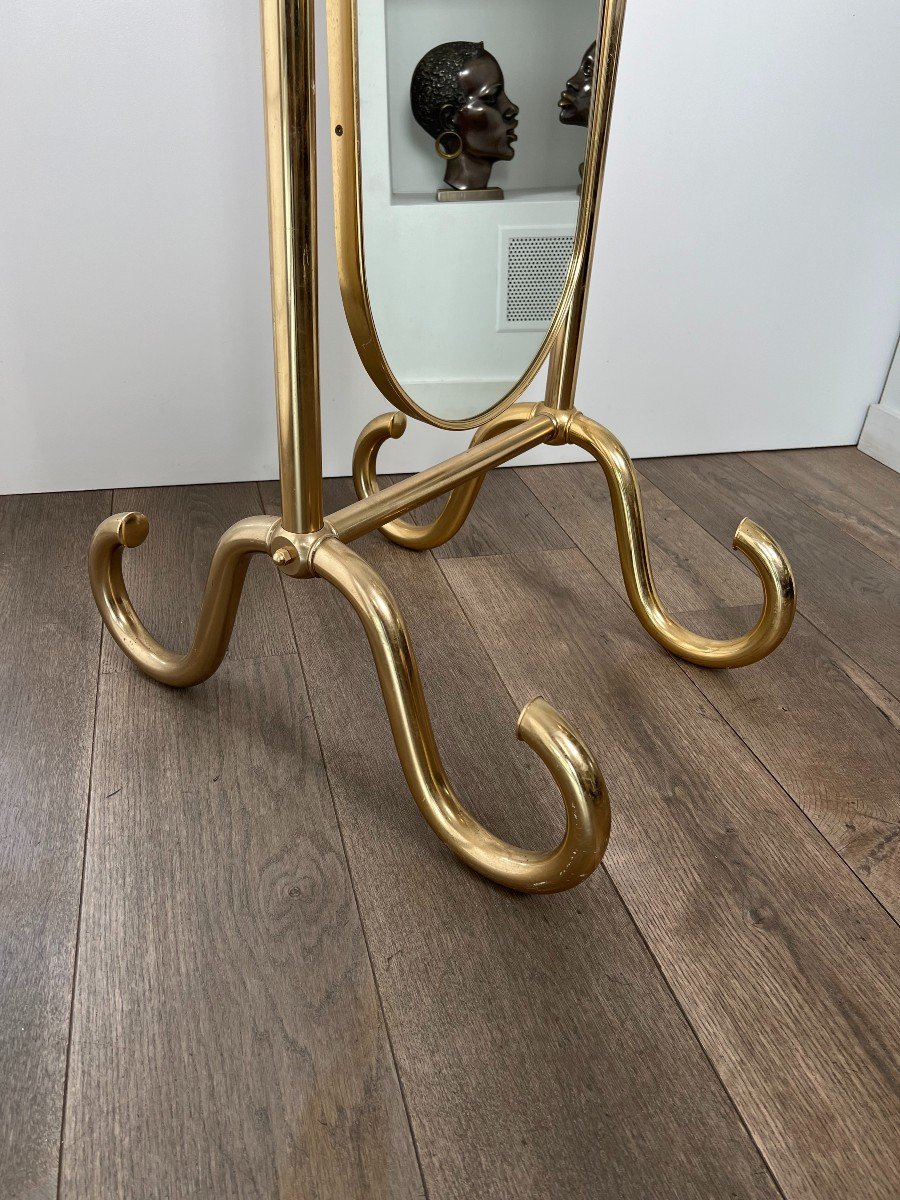 Swinging Brass Psyche Mirror. French Work. Circa 1970-photo-6