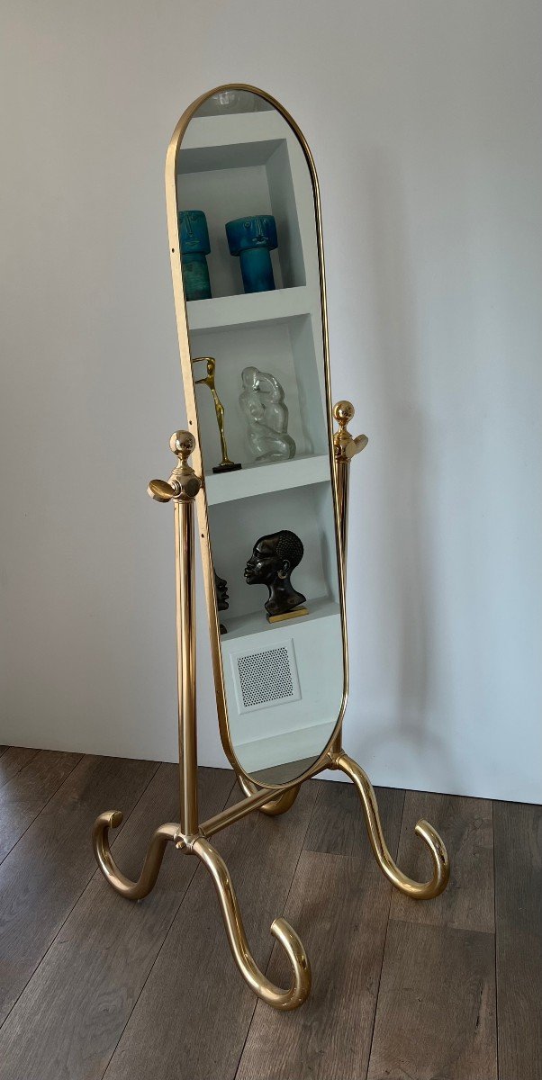 Swinging Brass Psyche Mirror. French Work. Circa 1970-photo-8