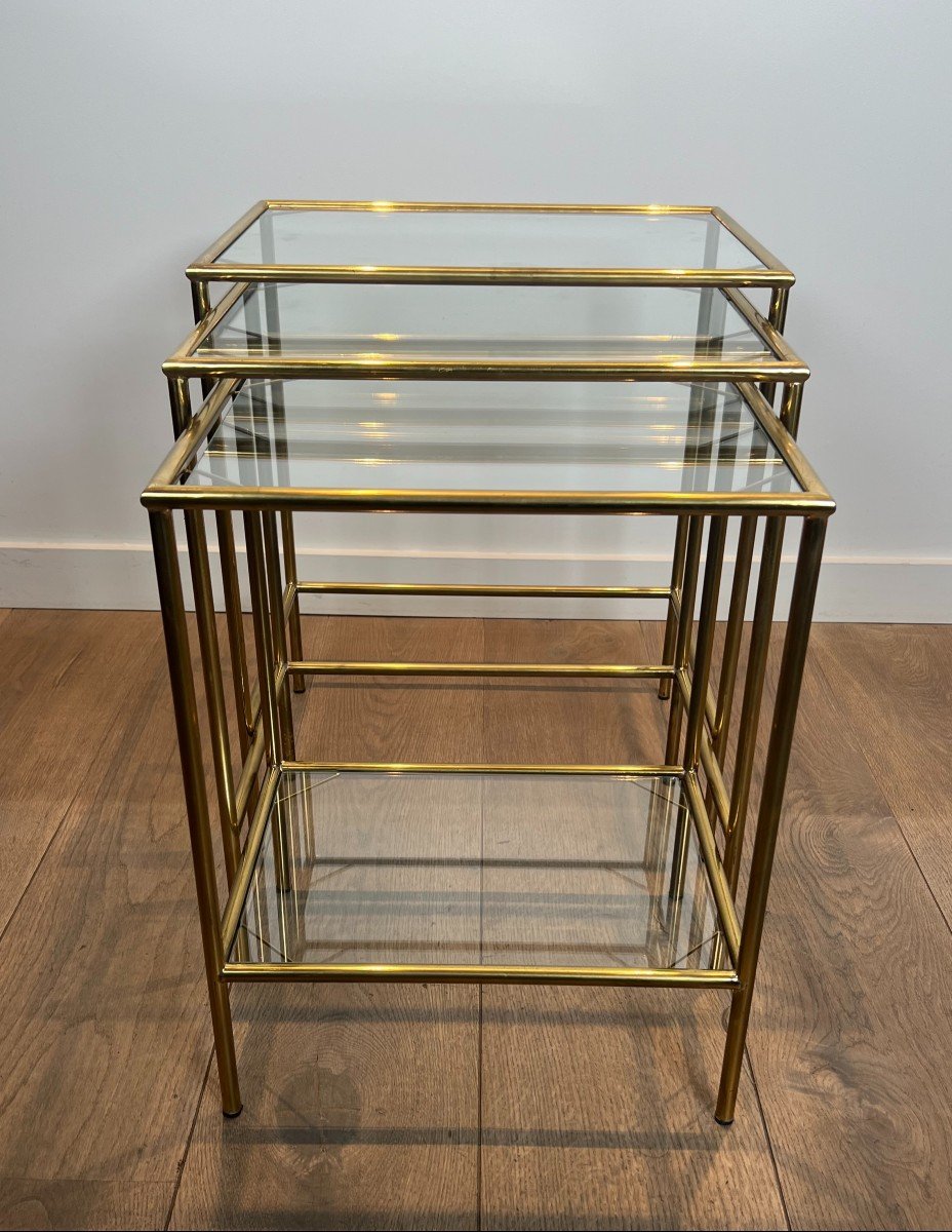 Neoclassical Style Brass Nesting Tables. French Work. Circa 1940-photo-2