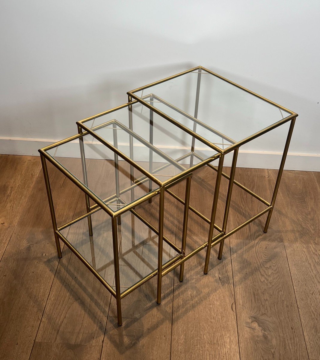 Neoclassical Style Brass Nesting Tables. French Work. Circa 1940-photo-8