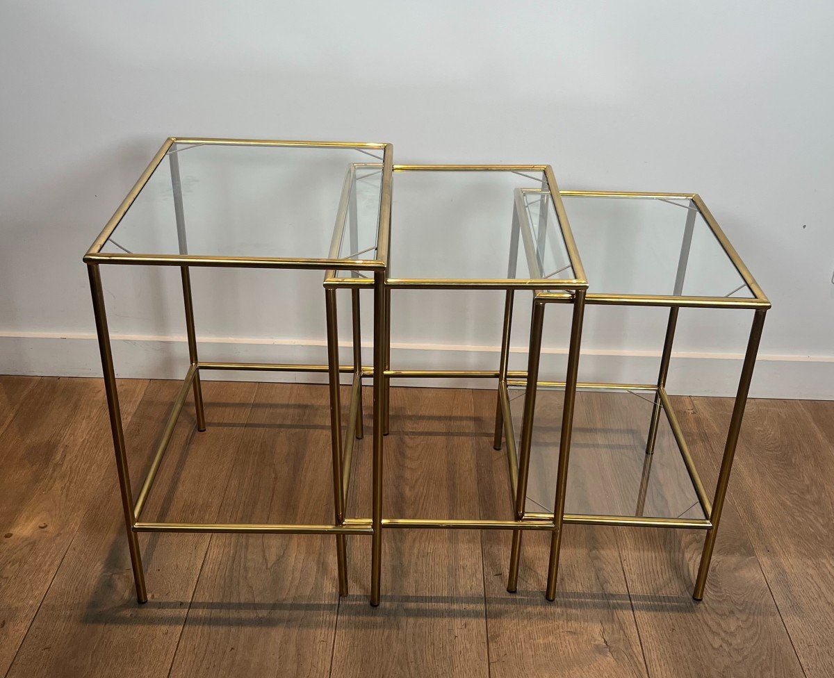 Neoclassical Style Brass Nesting Tables. French Work. Circa 1940