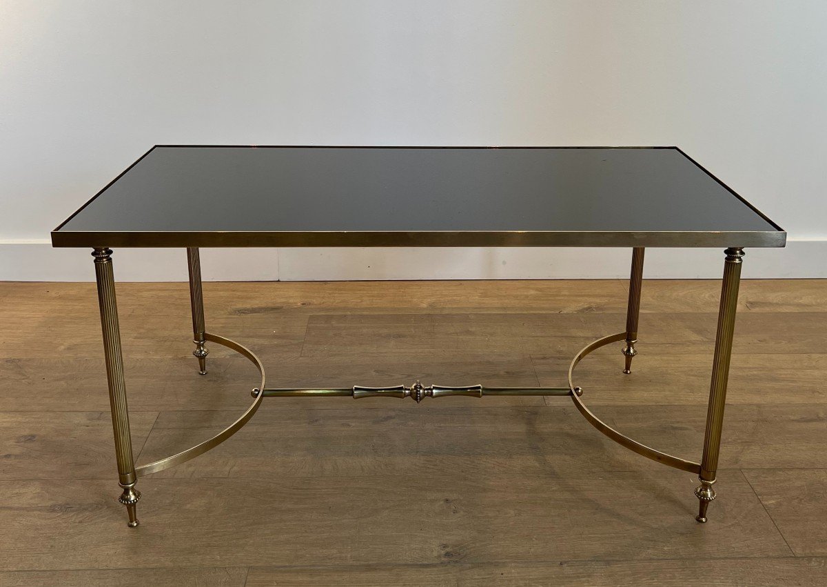 Rectangular Brass Coffee Table With Black Lacquered Glass Top By Maison Jansen-photo-3