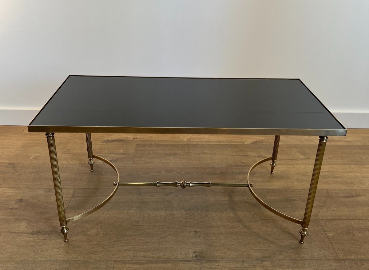 Rectangular Brass Coffee Table With Black Lacquered Glass Top By Maison Jansen-photo-4