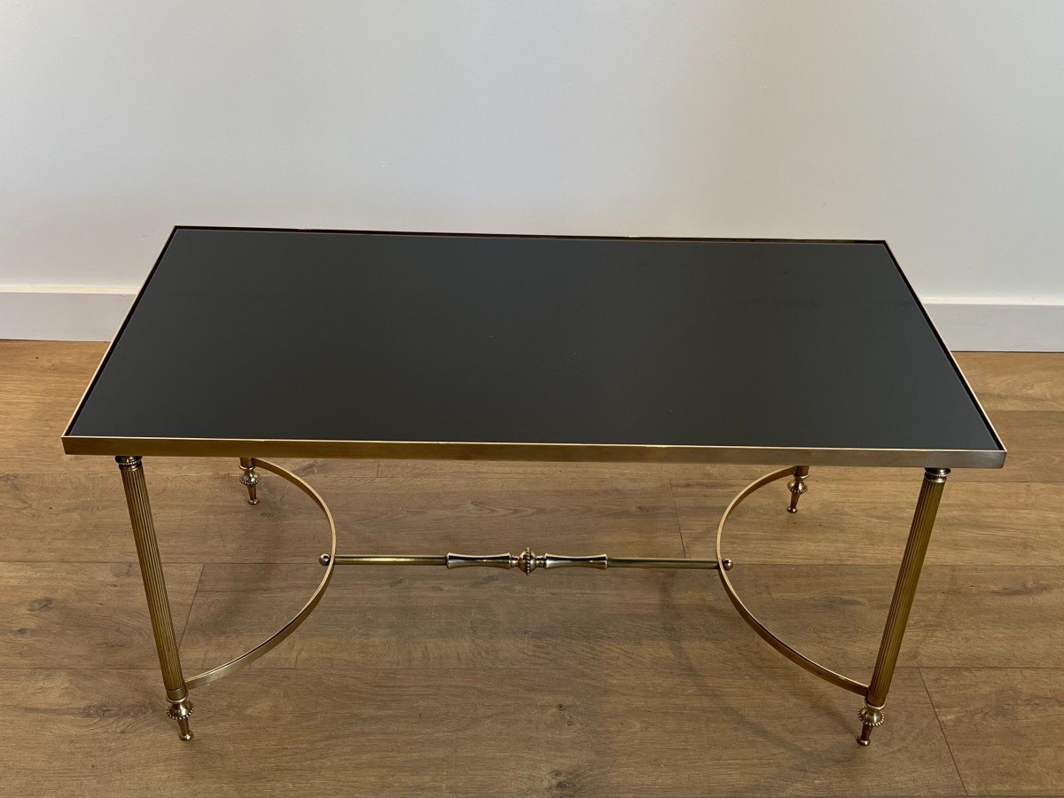 Rectangular Brass Coffee Table With Black Lacquered Glass Top By Maison Jansen-photo-1