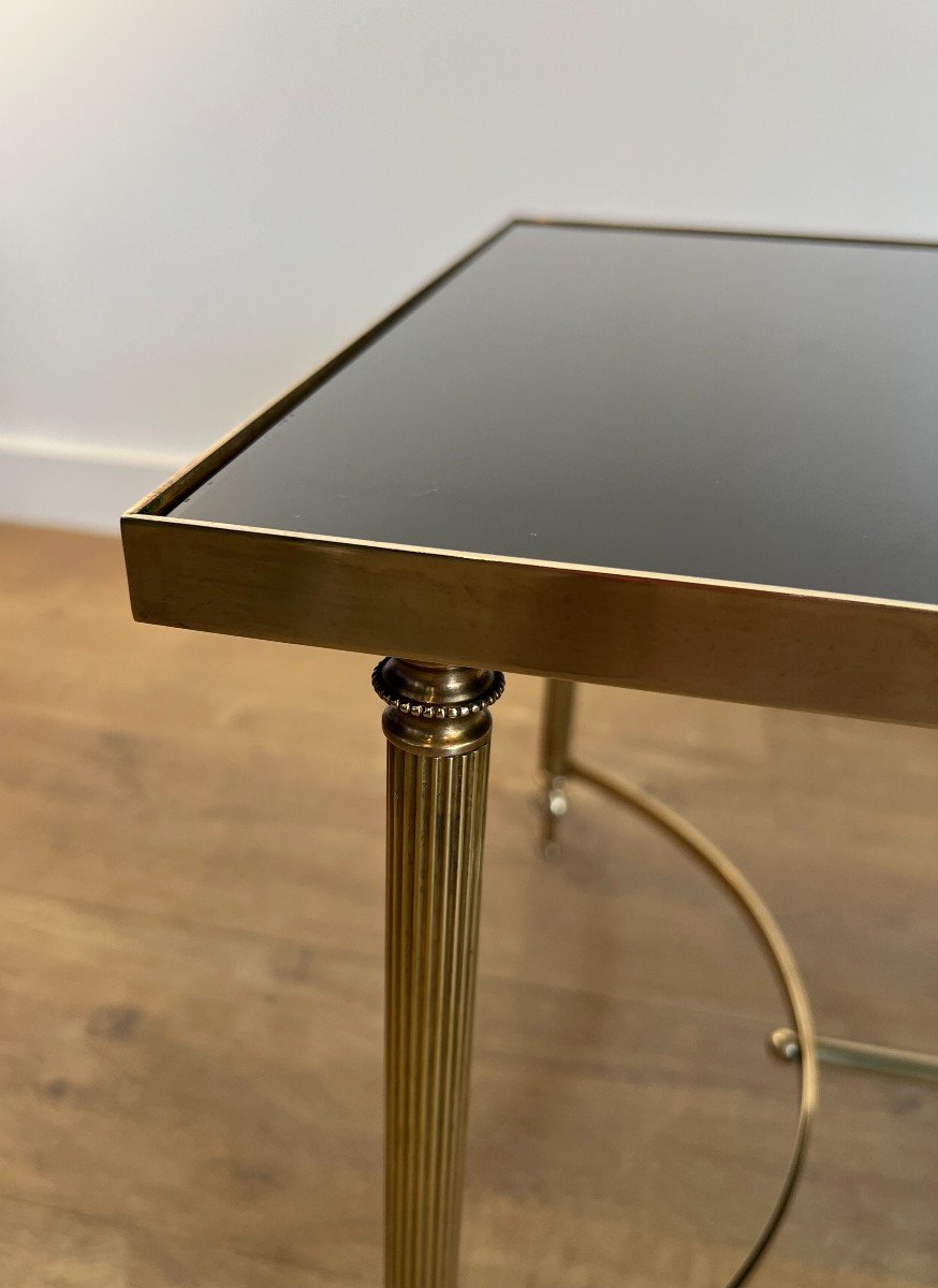 Rectangular Brass Coffee Table With Black Lacquered Glass Top By Maison Jansen-photo-3