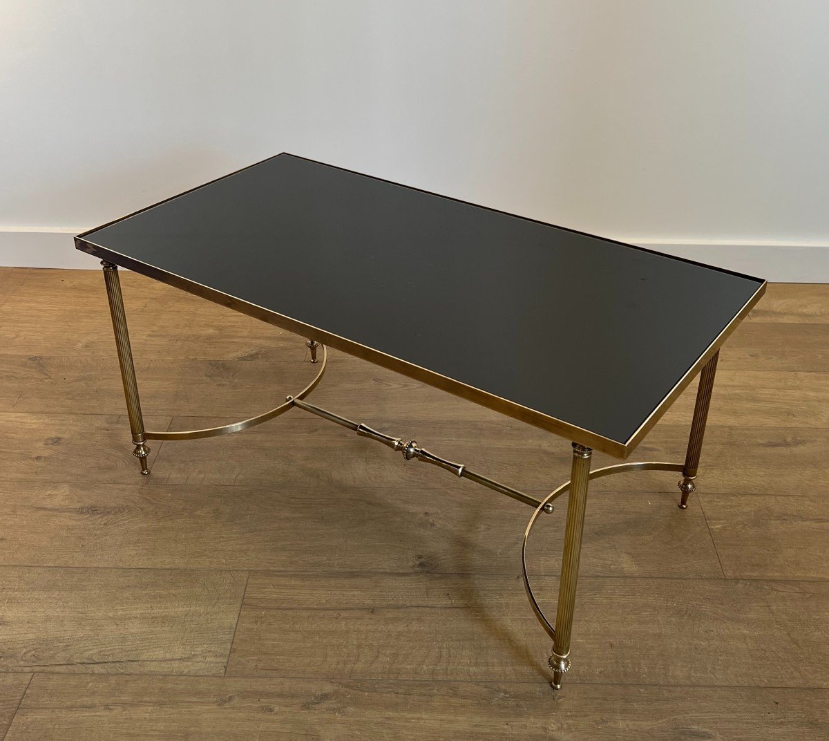 Rectangular Brass Coffee Table With Black Lacquered Glass Top By Maison Jansen-photo-8