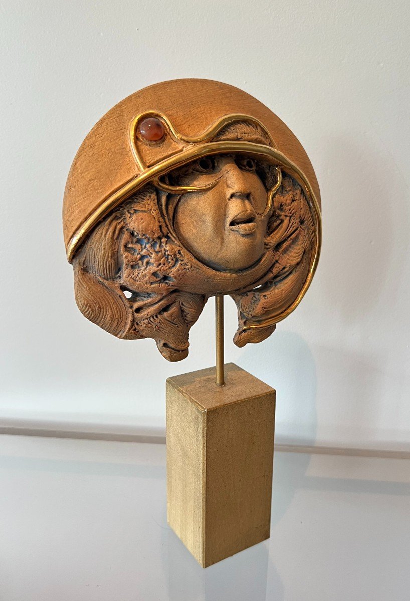 Terracotta Sculpture. Belgian Work Signed In Hollow Jvc And Bearing A Jean-claude Vanhaecke -photo-2