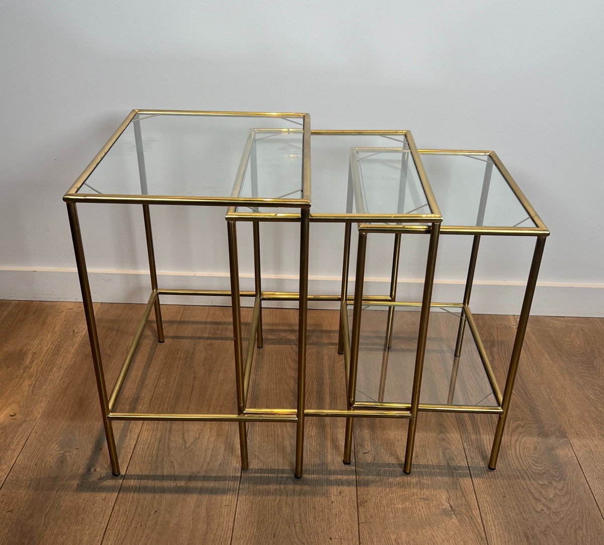 Neoclassical Style Brass Nesting Tables. French Work. Circa 1940-photo-2