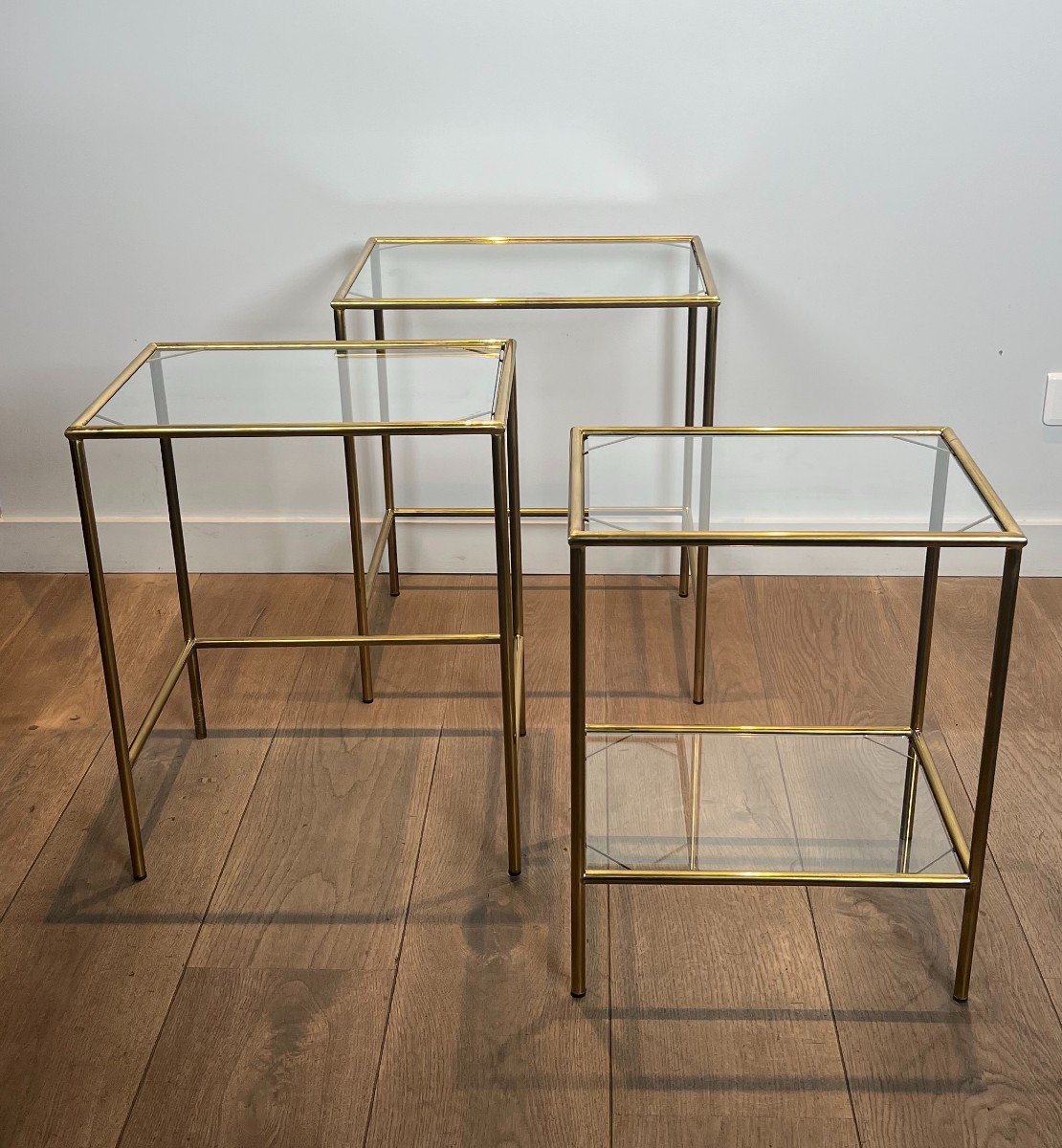 Neoclassical Style Brass Nesting Tables. French Work. Circa 1940-photo-1