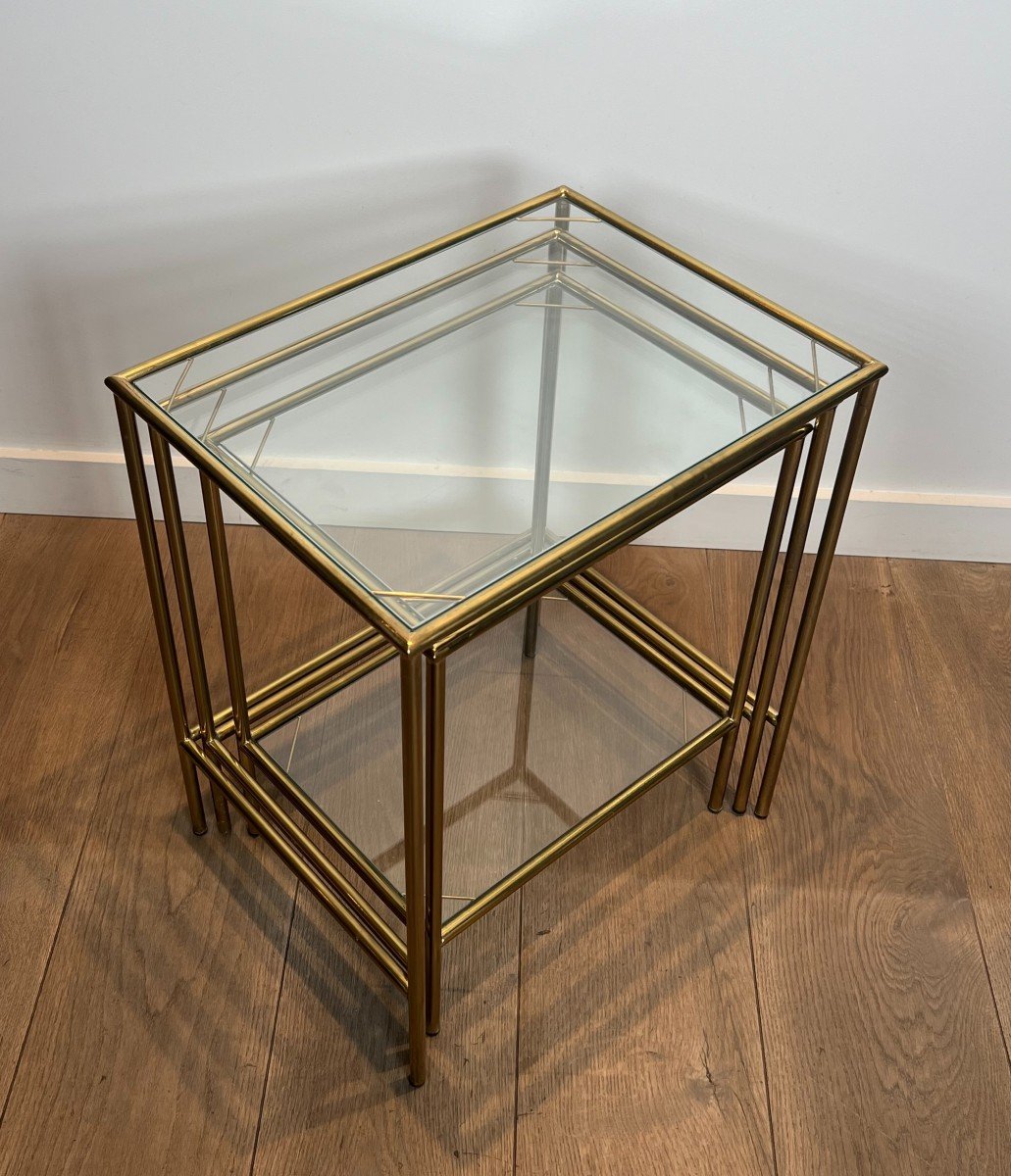 Neoclassical Style Brass Nesting Tables. French Work. Circa 1940-photo-3