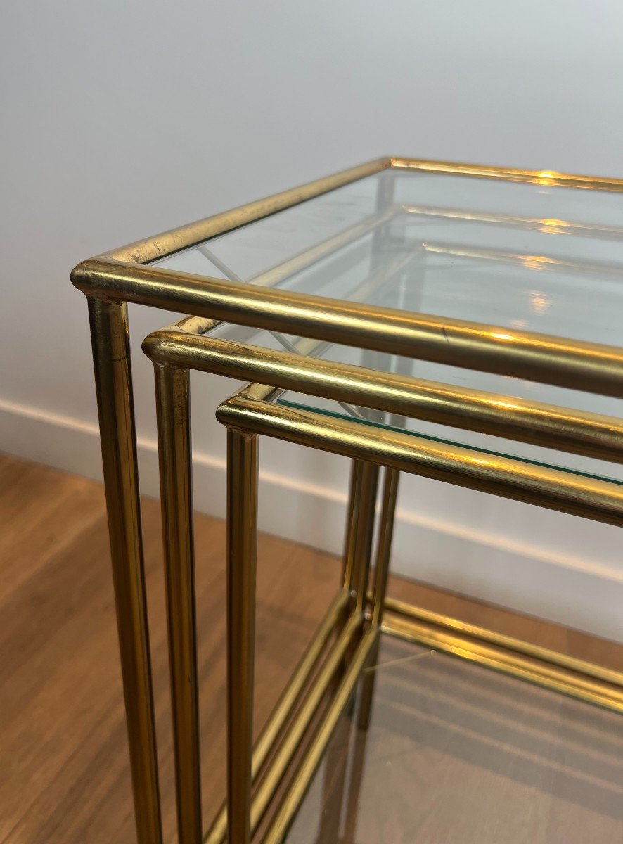 Neoclassical Style Brass Nesting Tables. French Work. Circa 1940-photo-6