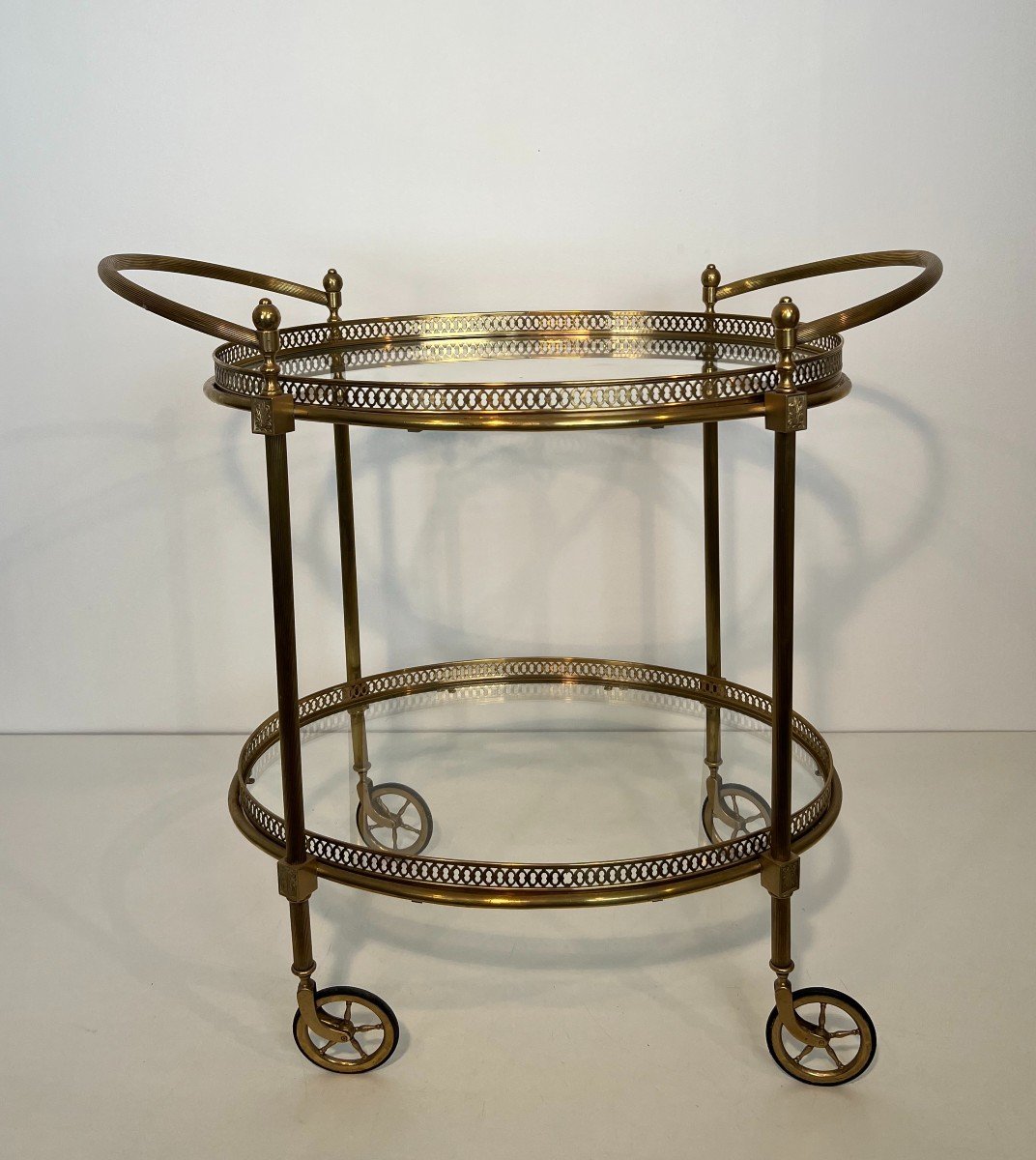 Neoclassical Style Oval Brass Drinks Trolley. French Work By Maison Jansen. Circa 1940-photo-2