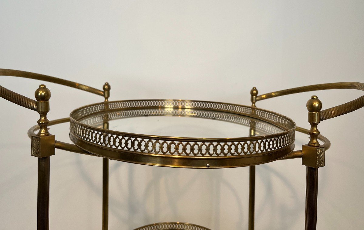 Neoclassical Style Oval Brass Drinks Trolley. French Work By Maison Jansen. Circa 1940-photo-4