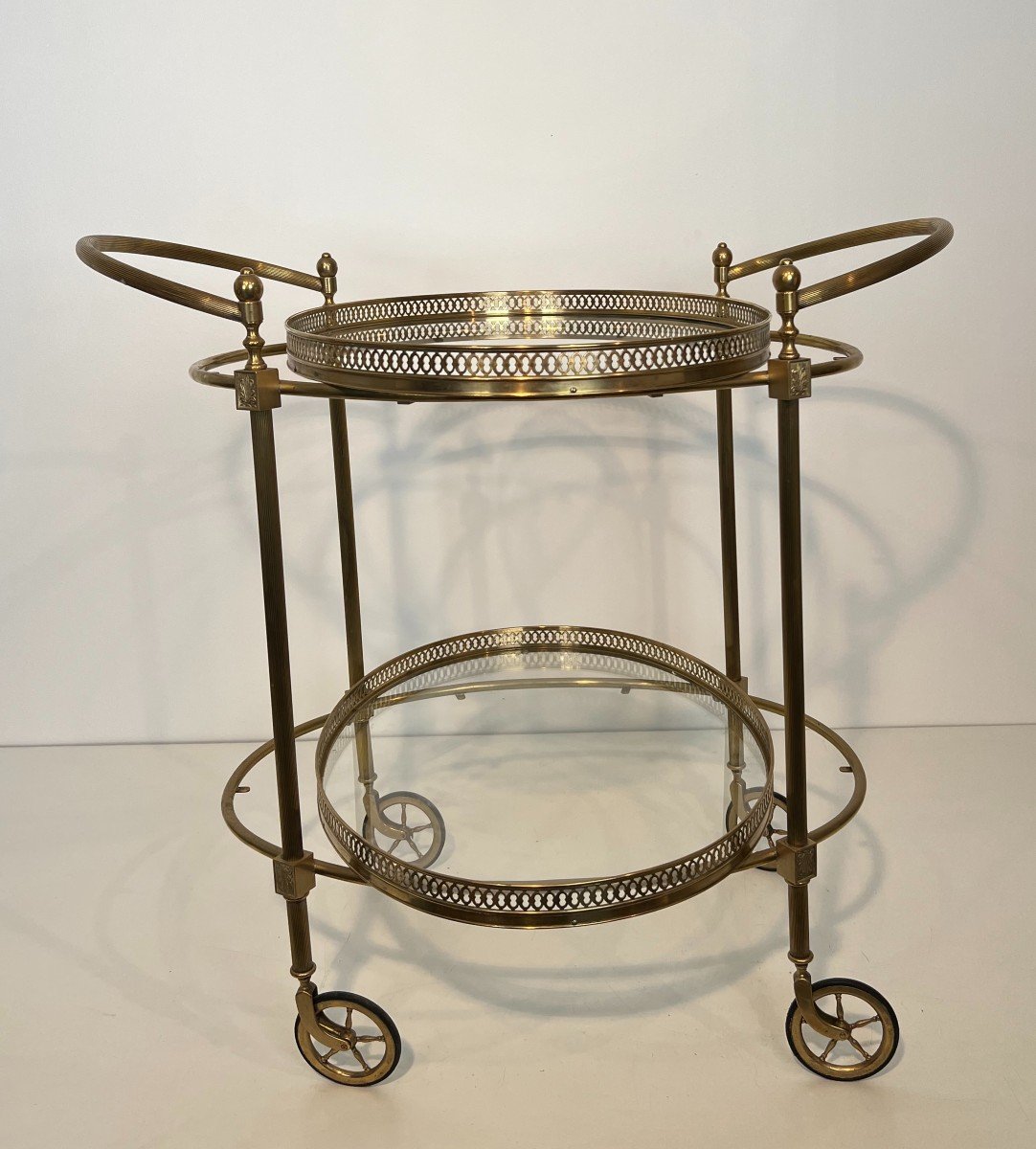 Neoclassical Style Oval Brass Drinks Trolley. French Work By Maison Jansen. Circa 1940-photo-7