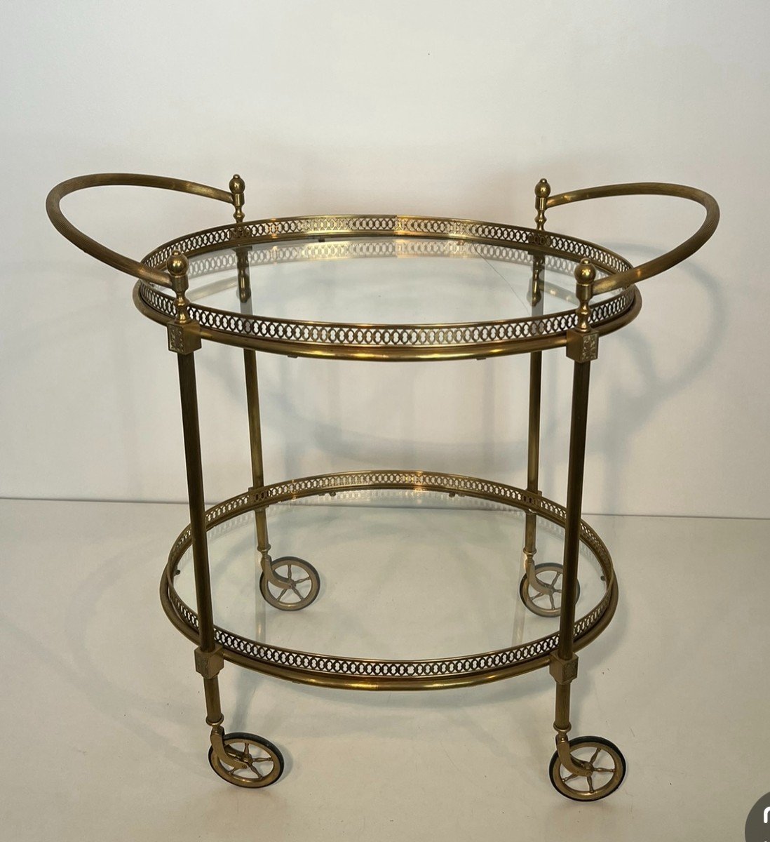 Neoclassical Style Oval Brass Drinks Trolley. French Work By Maison Jansen. Circa 1940-photo-8