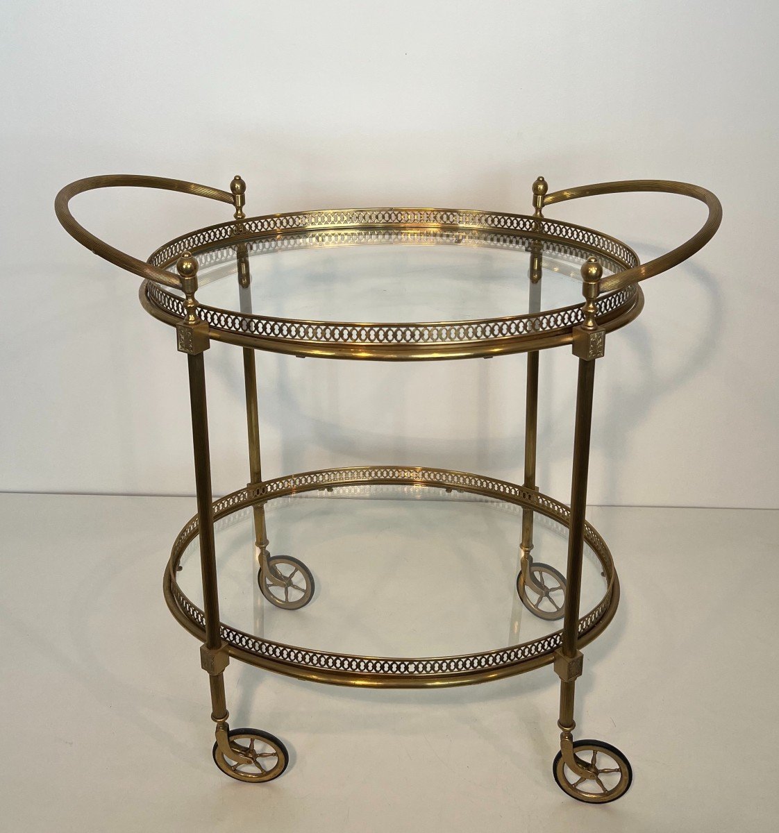 Neoclassical Style Oval Brass Drinks Trolley. French Work By Maison Jansen. Circa 1940