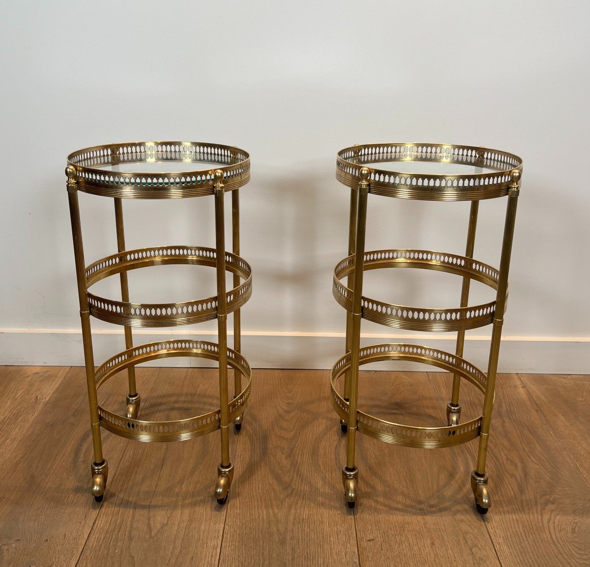 Pair Of Round Side Tables With Removable Upper Trays. French Work By Maison Jansen. Circa 1940-photo-4