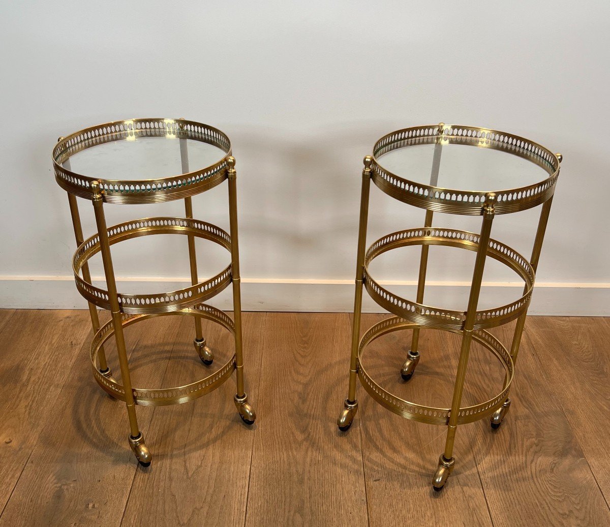 Pair Of Round Side Tables With Removable Upper Trays. French Work By Maison Jansen. Circa 1940