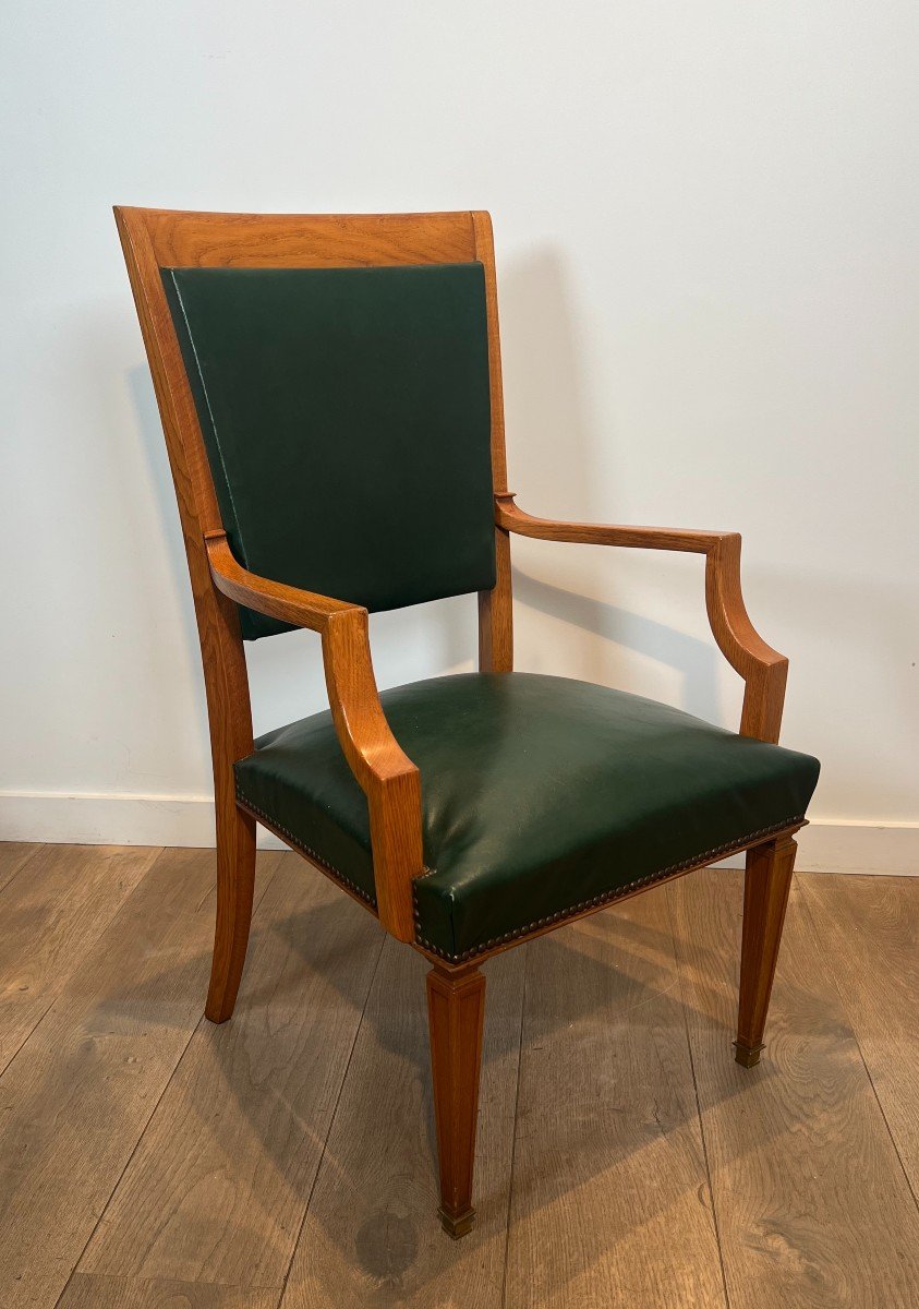 Paire De Fauteuils En Bois Et Cuir. Travail Belge De De Coene Frères. Vers 1940-photo-3