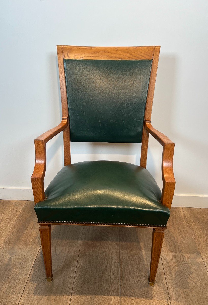 Paire De Fauteuils En Bois Et Cuir. Travail Belge De De Coene Frères. Vers 1940-photo-4