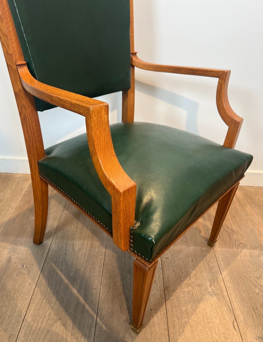 Paire De Fauteuils En Bois Et Cuir. Travail Belge De De Coene Frères. Vers 1940-photo-3