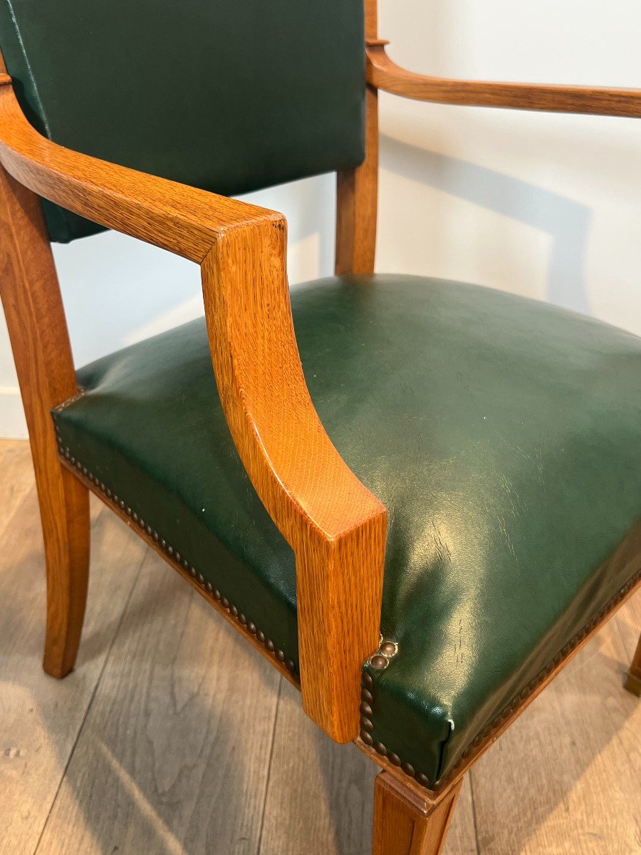 Paire De Fauteuils En Bois Et Cuir. Travail Belge De De Coene Frères. Vers 1940-photo-5