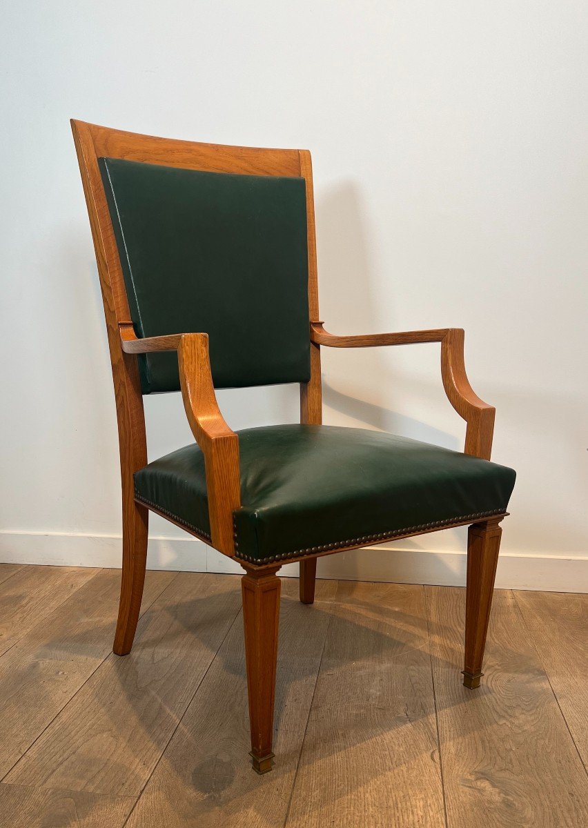 Paire De Fauteuils En Bois Et Cuir. Travail Belge De De Coene Frères. Vers 1940-photo-8