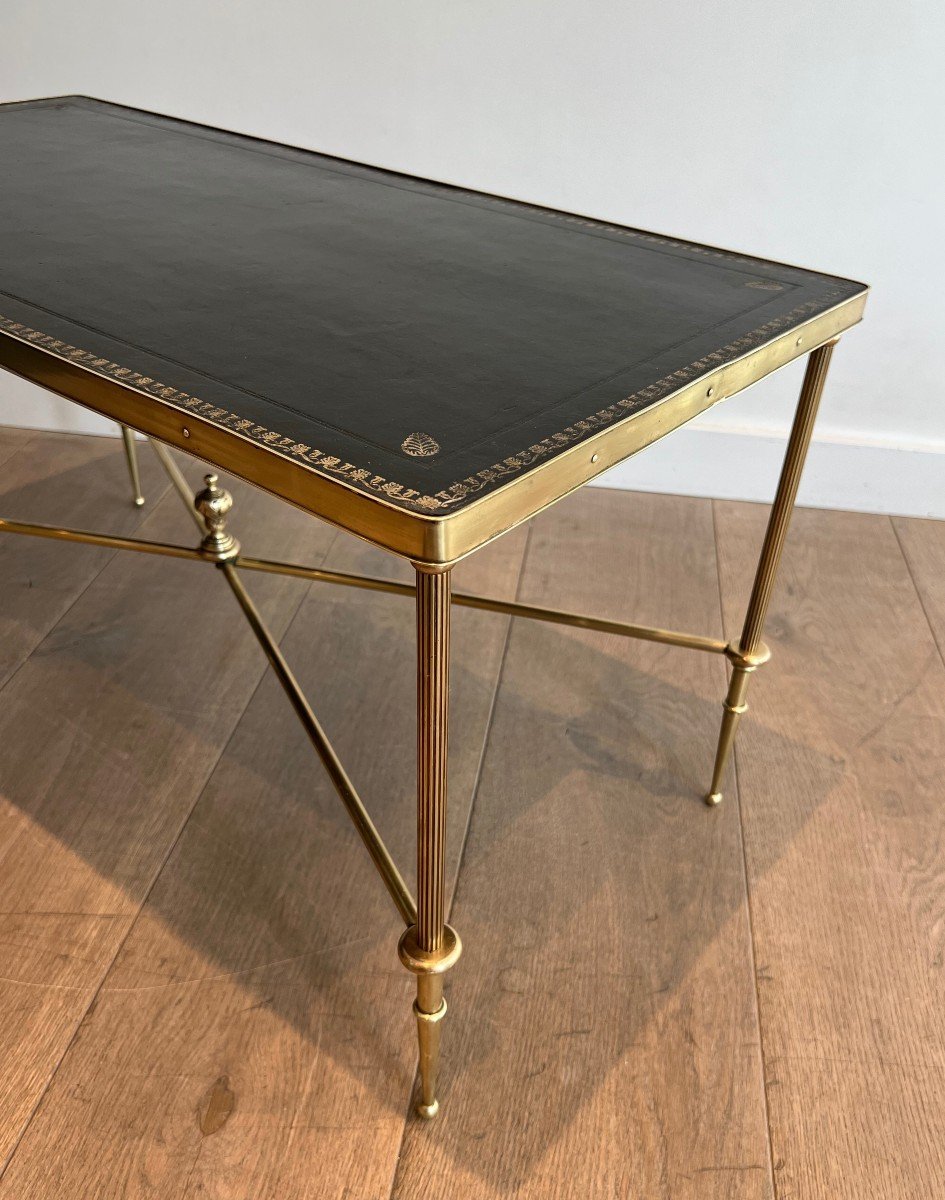 Neoclassical Style Brass Coffee Table With Black Leather Top. French Work By Maison Jansen. Cir-photo-4