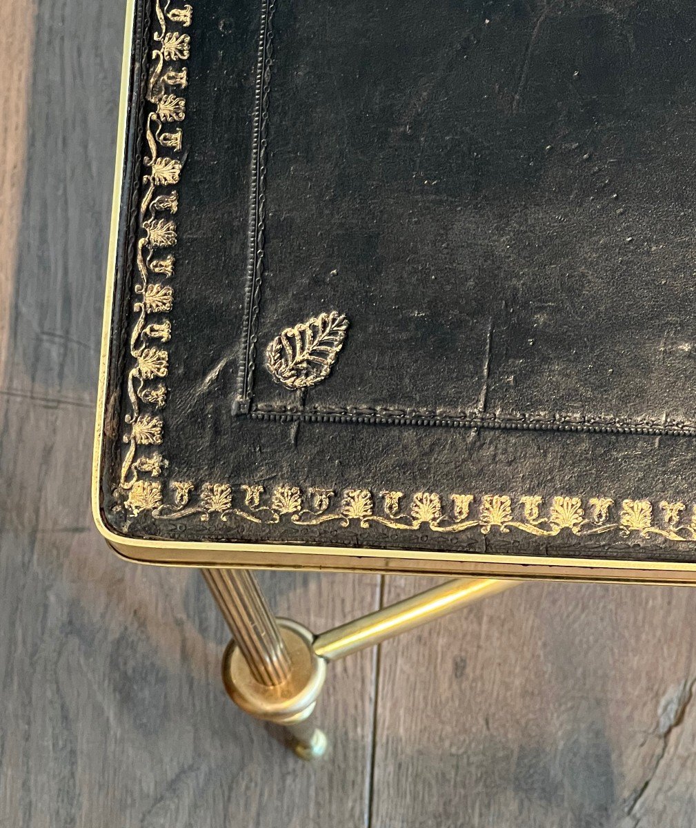 Neoclassical Style Brass Coffee Table With Black Leather Top. French Work By Maison Jansen. Cir-photo-2