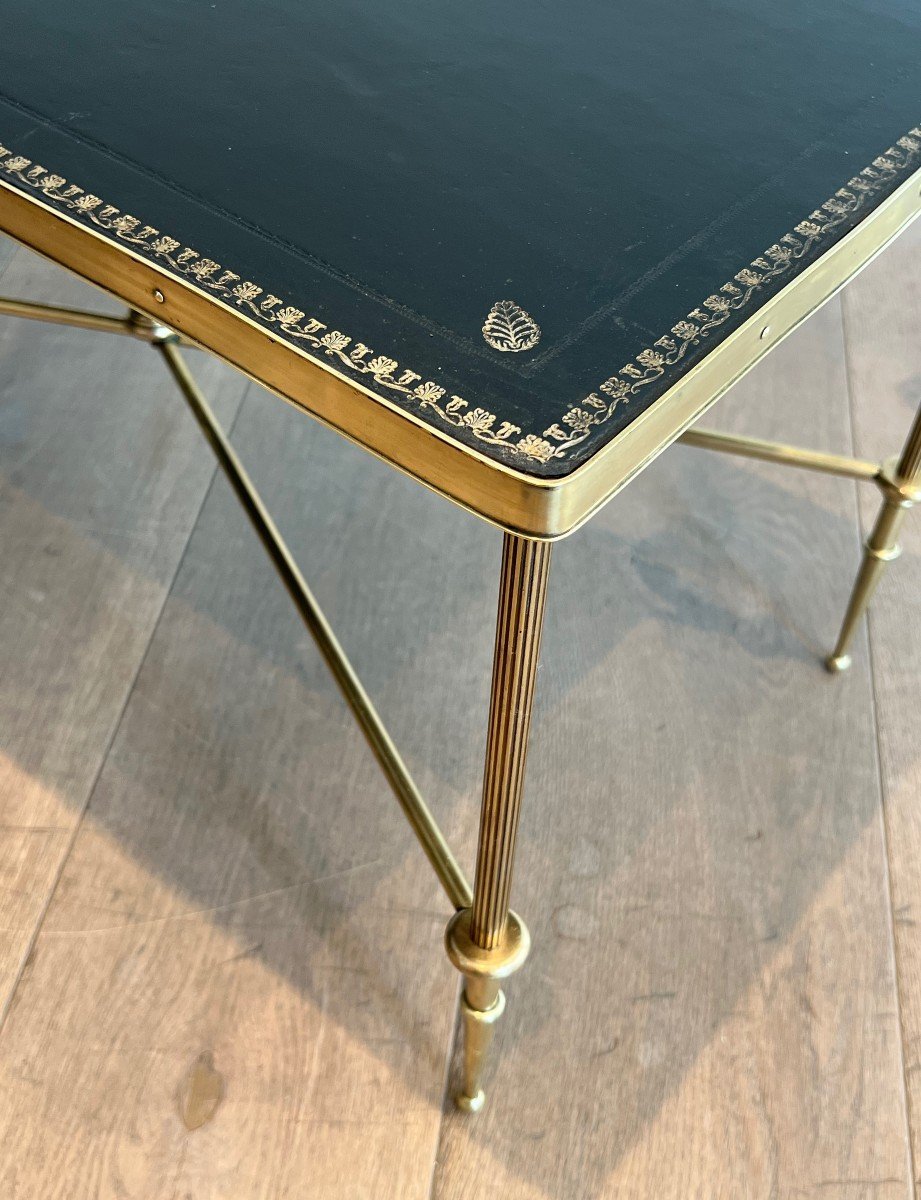 Neoclassical Style Brass Coffee Table With Black Leather Top. French Work By Maison Jansen. Cir-photo-5