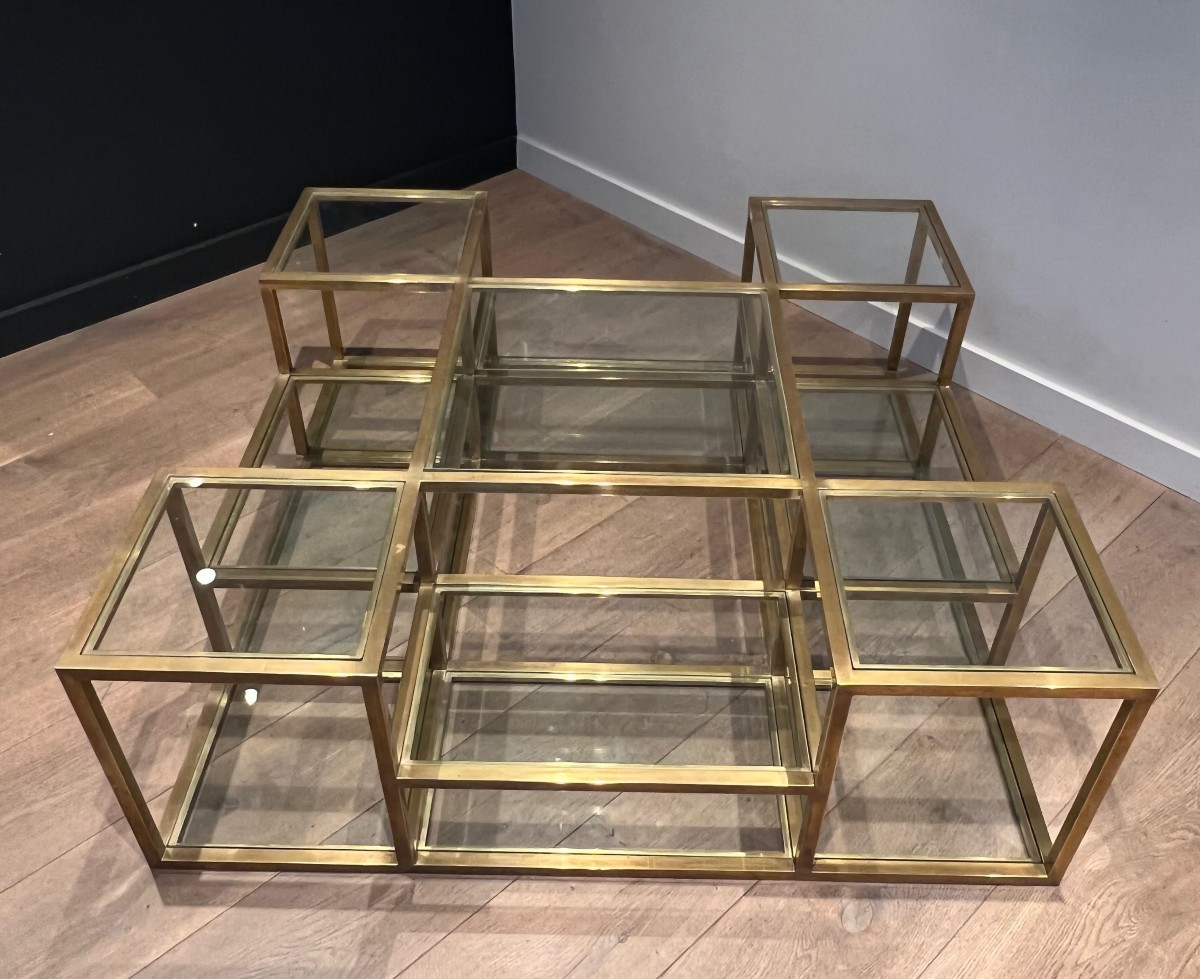 Important French Multi-level Brass Coffee Table. Circa 1970-photo-2