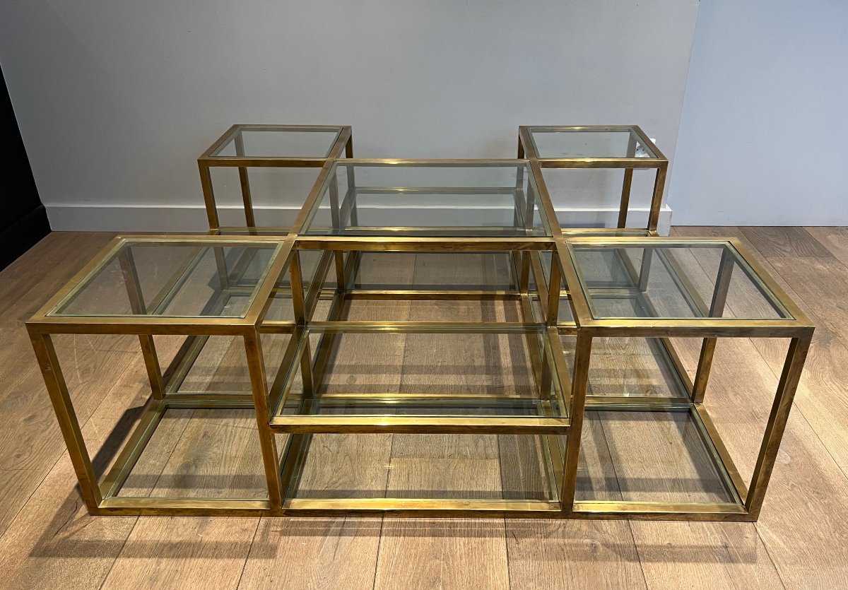 Important French Multi-level Brass Coffee Table. Circa 1970-photo-2