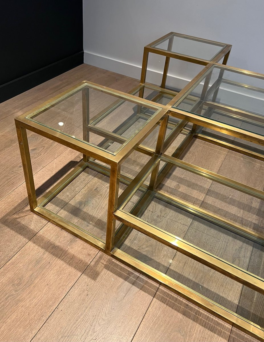 Important French Multi-level Brass Coffee Table. Circa 1970-photo-4