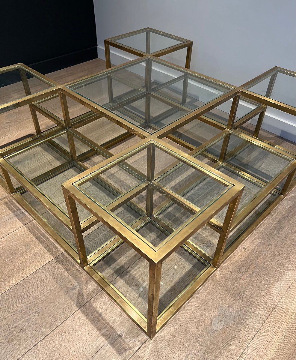 Important French Multi-level Brass Coffee Table. Circa 1970-photo-5