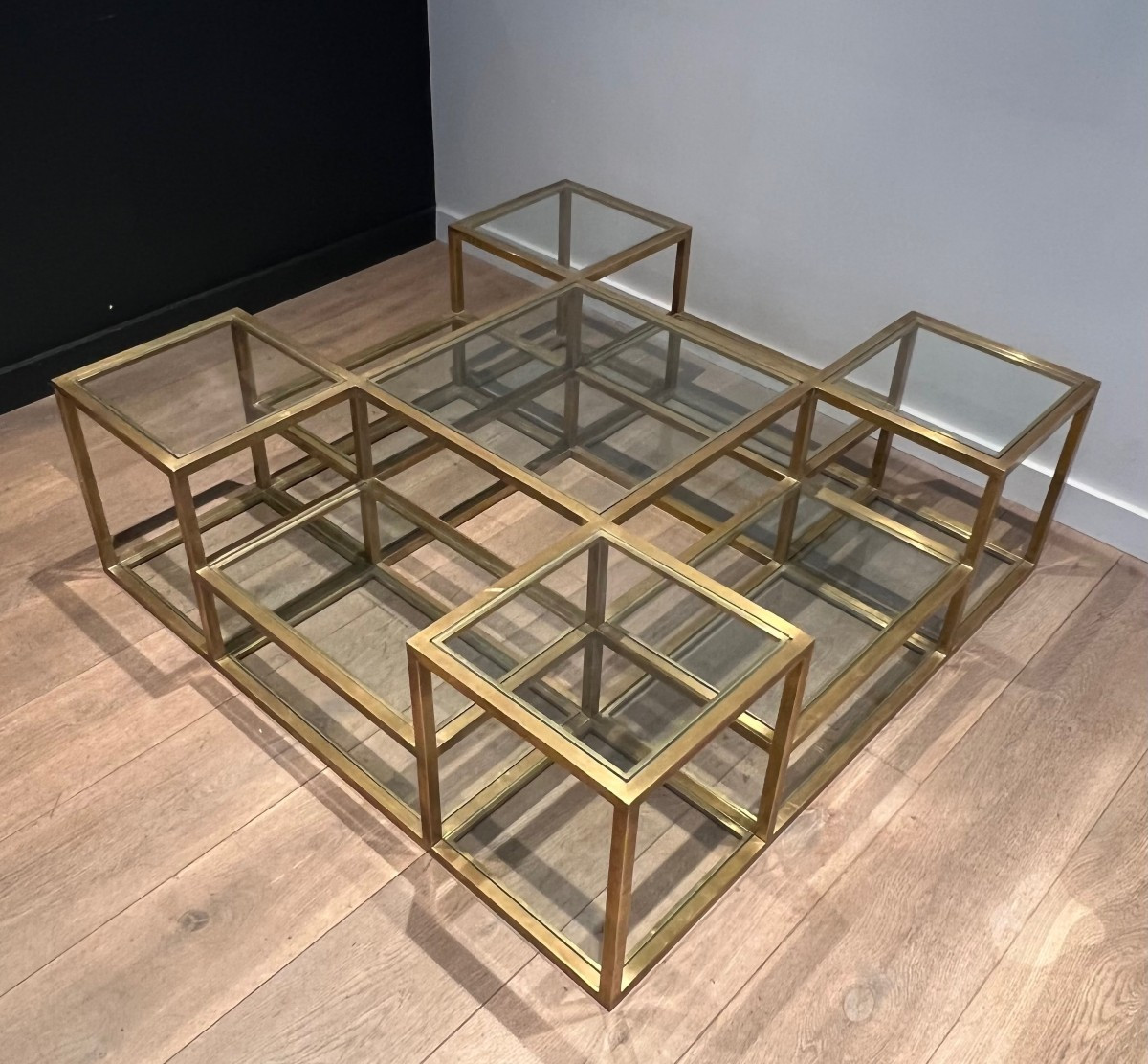 Important French Multi-level Brass Coffee Table. Circa 1970