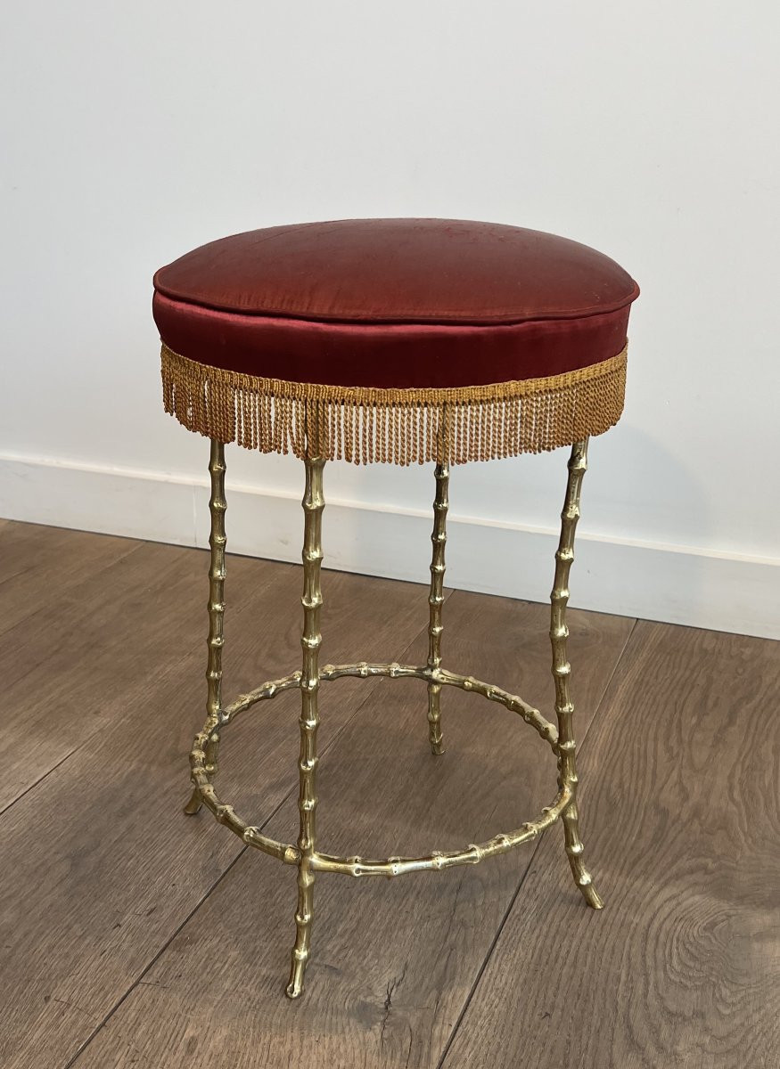 Faux Bamboo Bronze Stool. French Work By Maison Baguès. Circa 1940-photo-2