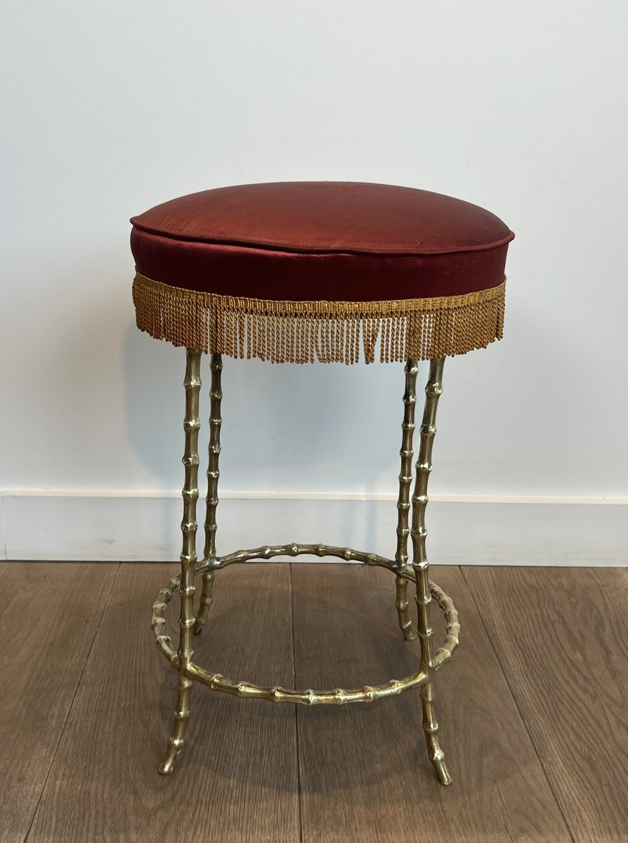 Faux Bamboo Bronze Stool. French Work By Maison Baguès. Circa 1940-photo-3