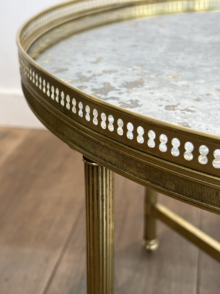 Neoclassical Style Round Brass Coffee Table With Faux-antiques Mirror. French Work -photo-3