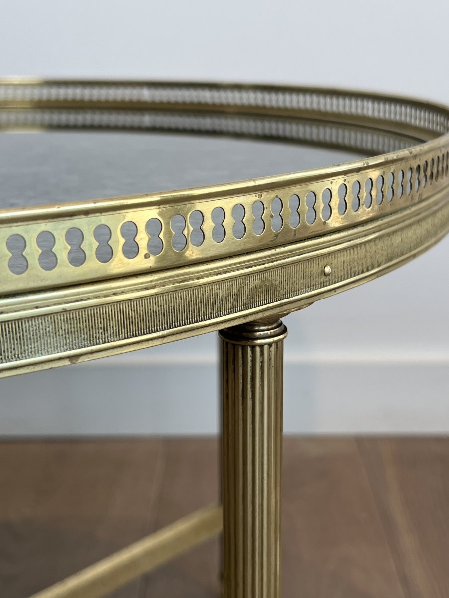 Neoclassical Style Round Brass Coffee Table With Faux-antiques Mirror. French Work -photo-5