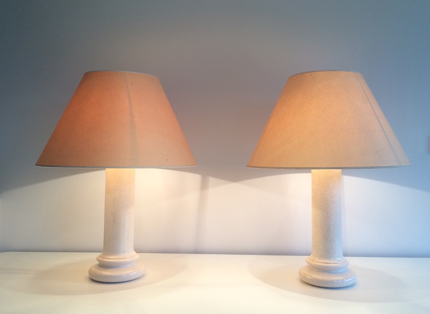 Paire De Lampes En Céramique Craquelée. Vers 1970-photo-2