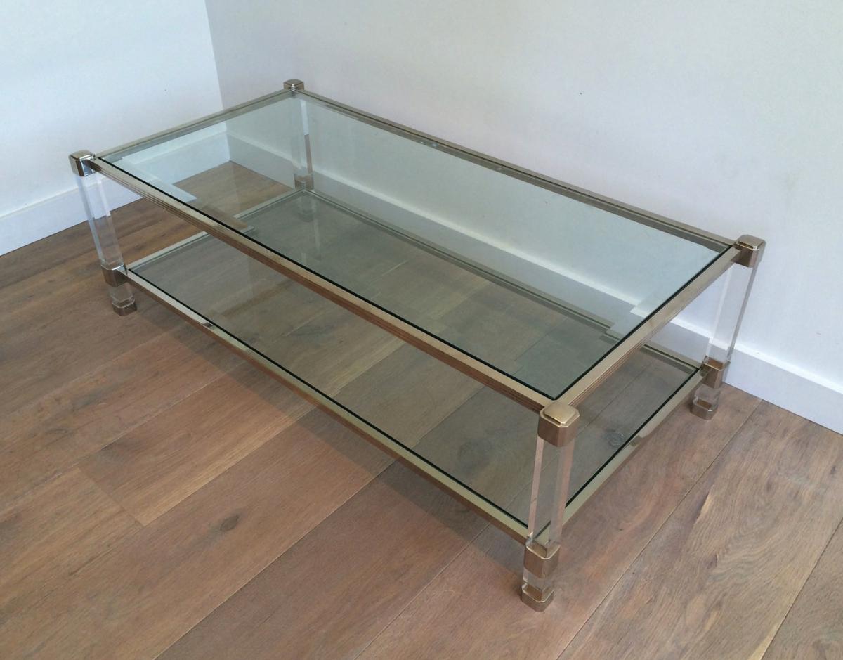 Importante Table En Plexiglass Et Laiton Vers 1970