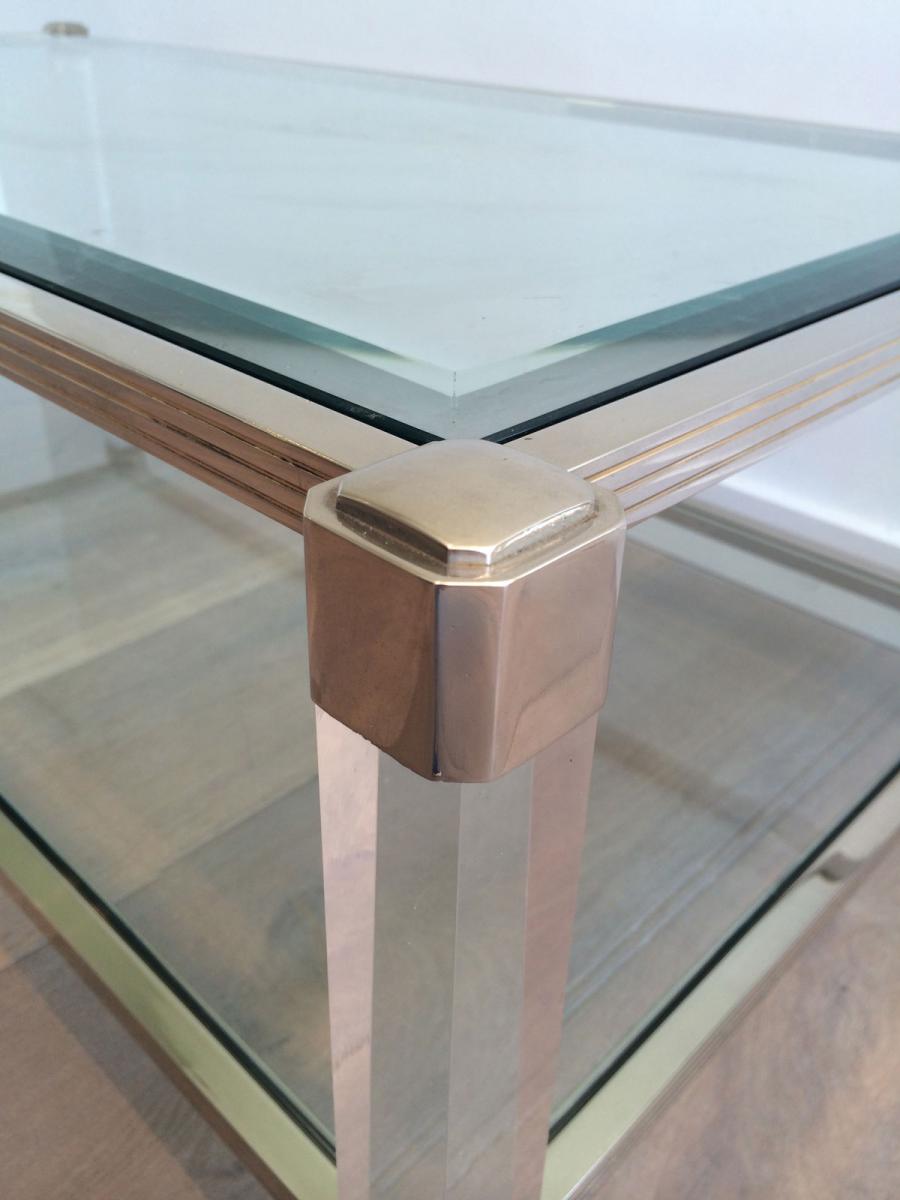 Importante Table En Plexiglass Et Laiton Vers 1970-photo-1