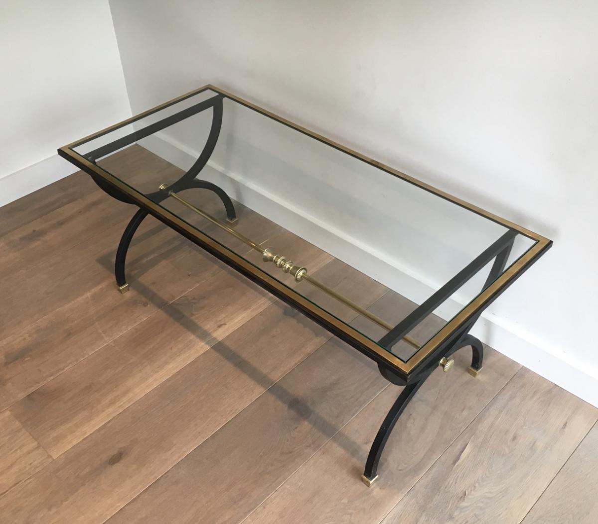 Black Steel And Brass Neoclassical Coffee Table. Circa 1940