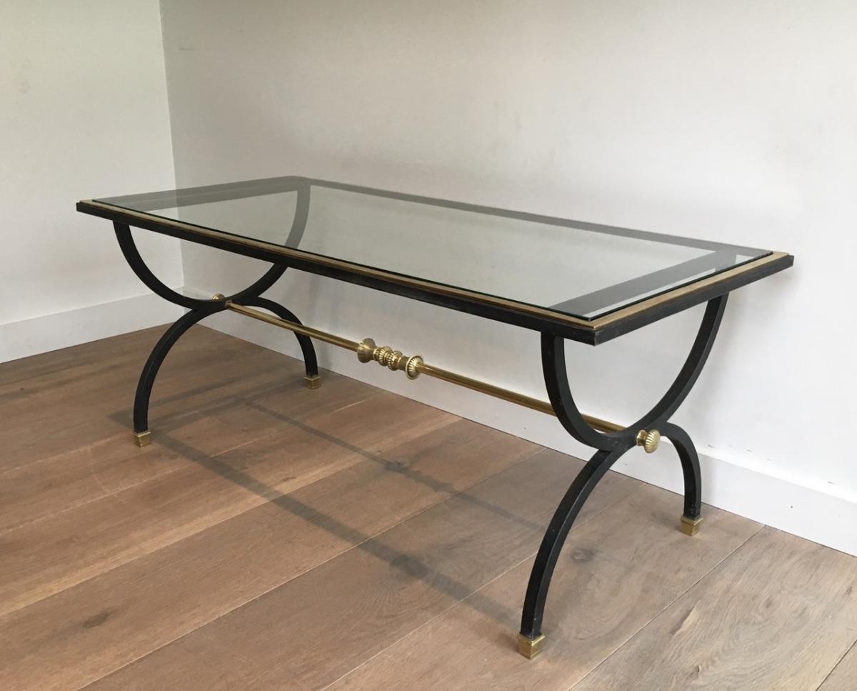 Black Steel And Brass Neoclassical Coffee Table. Circa 1940-photo-7