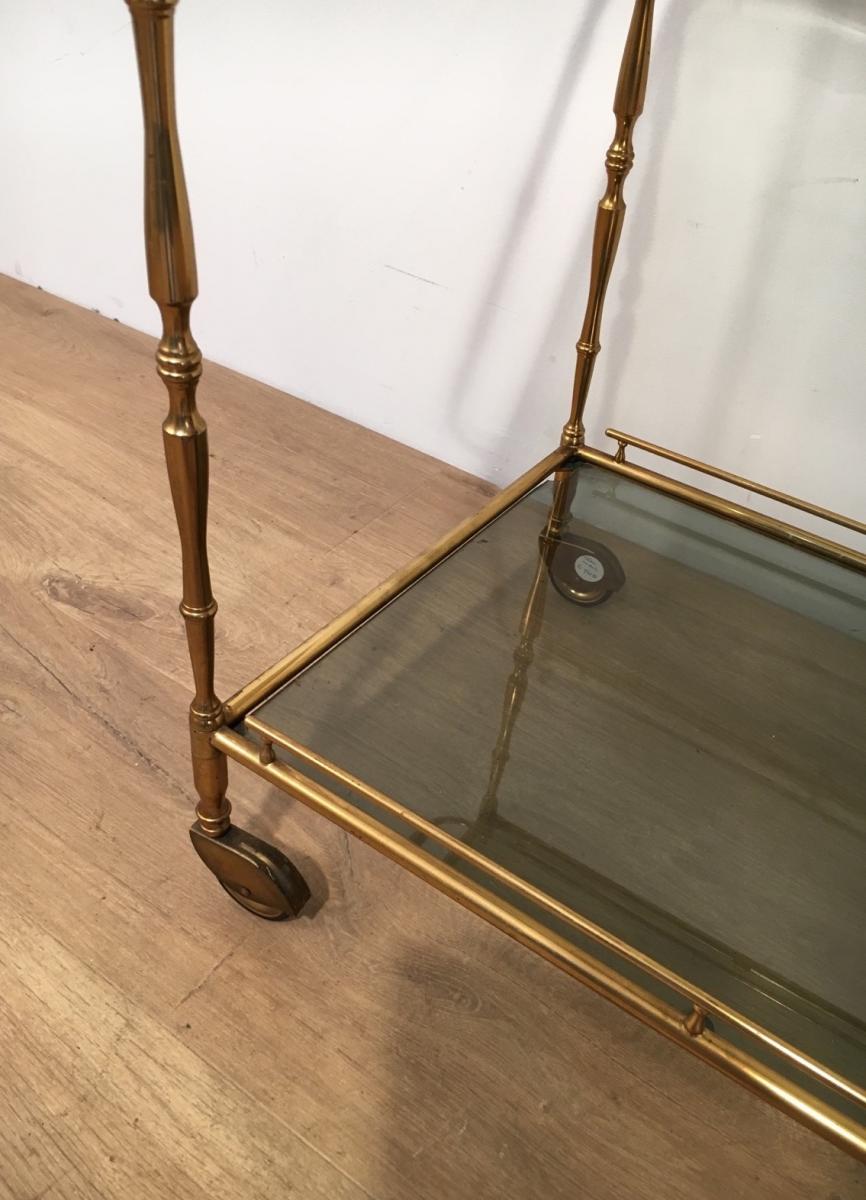 Small Rolling Table Brass Tinted Glass Trays.-photo-1