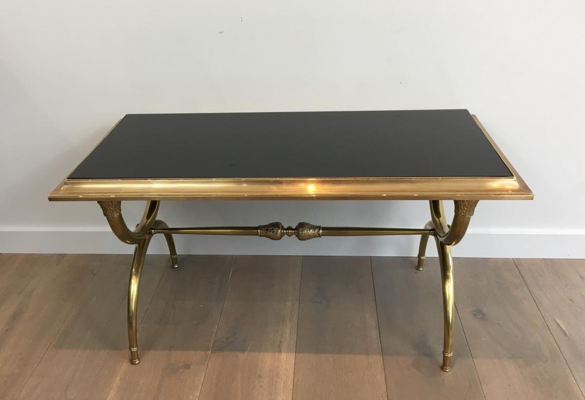 Neoclassical Coffee Table Bronze And Brass O Black Lacquered Glass Tray.-photo-8